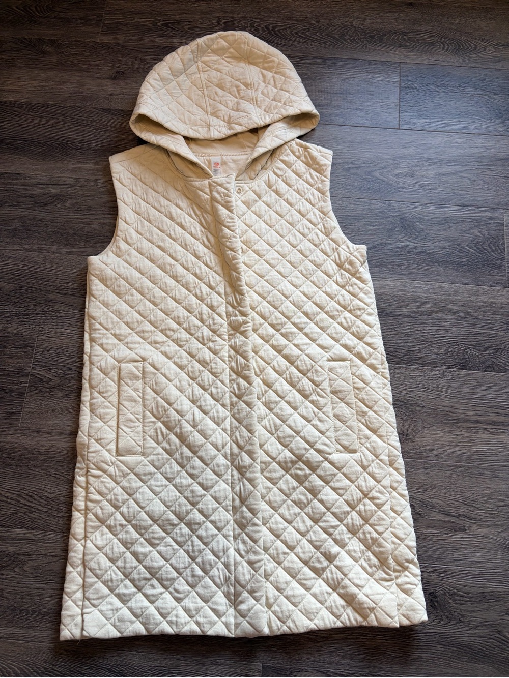 Mono B Quilted Sleeveless Hooded Long Vest - Cream